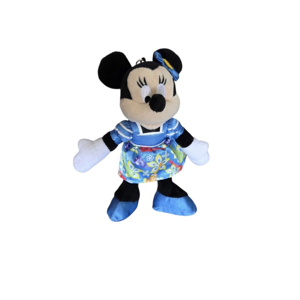 Disney Aulani Minnie Mouse Keychain Plush Hawaii Resort Souvenir Blue Cute 6"